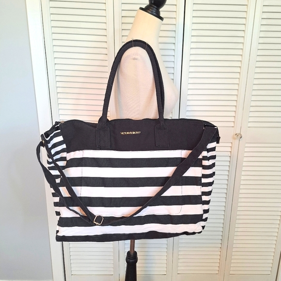 Victoria's Secret Handbags - Victoria's secret HUGE canvas stripe tote bag